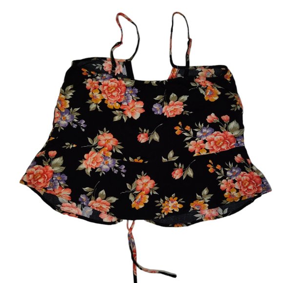 American Eagle Shirt Small Black Floral Cinch Front Tank Top Cami AEO whimsigoth - Picture 9 of 9